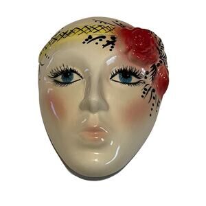 Vintage Ceramic Hand Painted Flapper Mask Wall Hanging